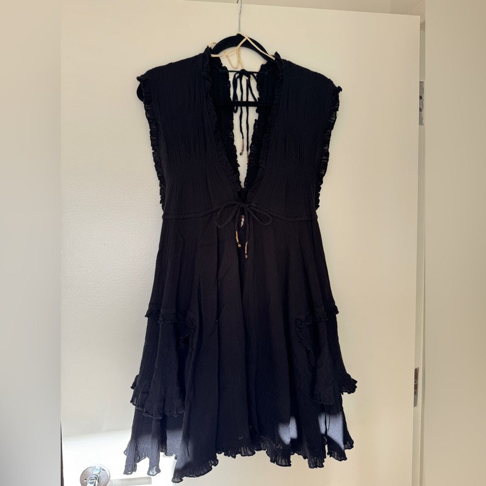 Free People Black Ruffle Mini Dress
